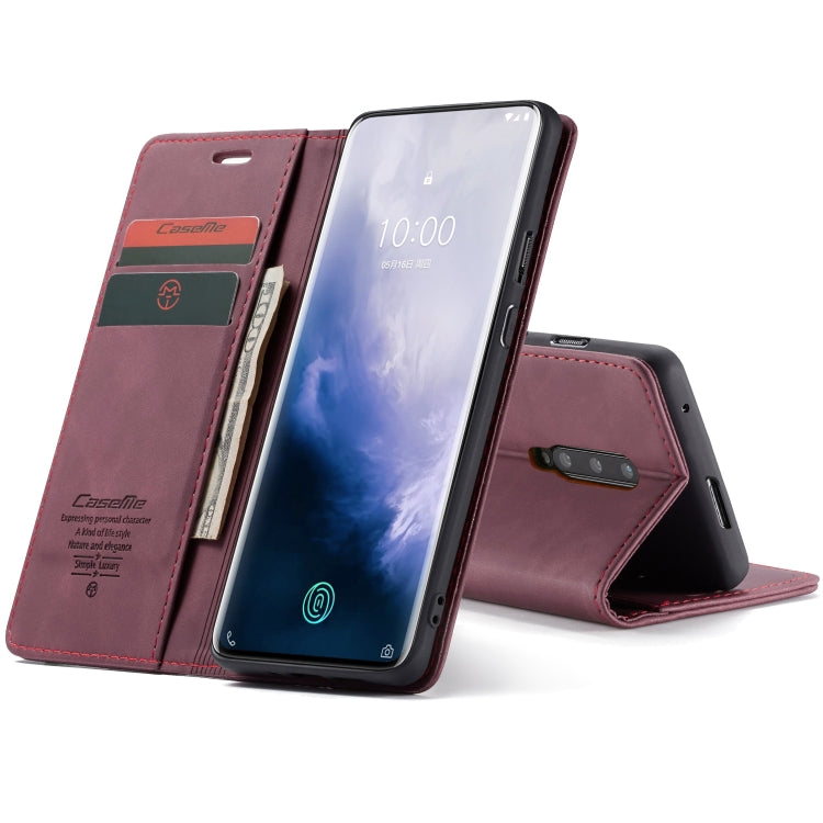 CaseMe-013 Multifunctional Retro Frosted Horizontal Flip Leather Case for OnePlus 7 Pro, with Card Slot & Holder & Zipper Wallet & Photo Frame(Wine Red) - OnePlus Cases by CaseMe | Online Shopping UK | buy2fix