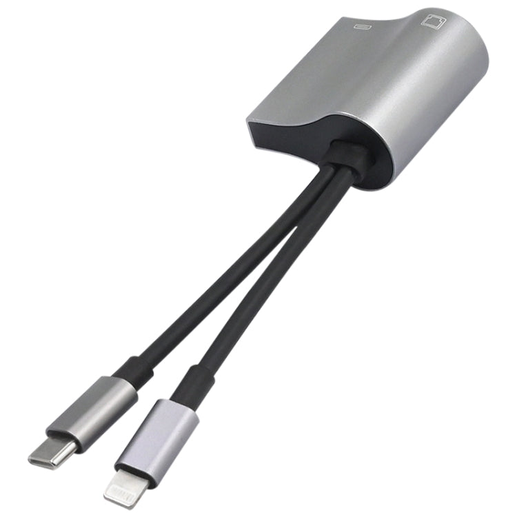 NK-1054Pro 2 in 1 8 Pin + USB-C / Type-C Male to 8 Pin Charging + Ethernet Female Adapter - Converter & Adapter by buy2fix | Online Shopping UK | buy2fix