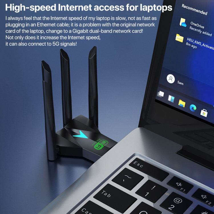 1300Mbps 5G Wireless Network Card Gigabit Dual Band Driver-free USB WiFi Receiver - USB Network Adapter by buy2fix | Online Shopping UK | buy2fix