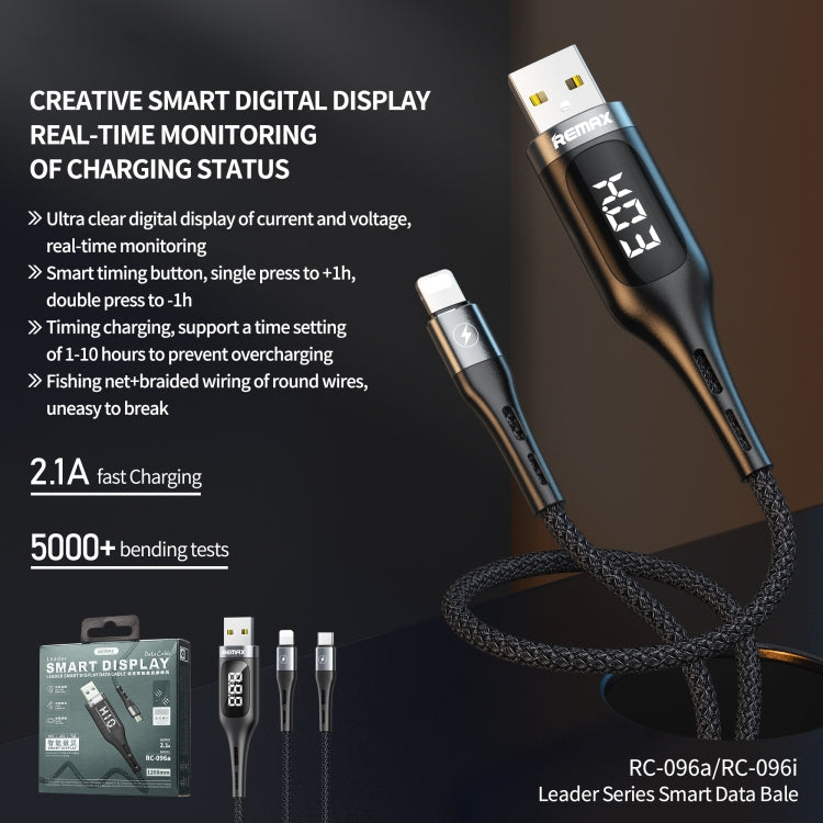 REMAX RC-096a Leader 1.2m 2.1 USB to USB-C / Type-C Intelligent Digital Display Aluminum Alloy Braid Fast Charging Data Cable - USB-C & Type-C Cable by REMAX | Online Shopping UK | buy2fix