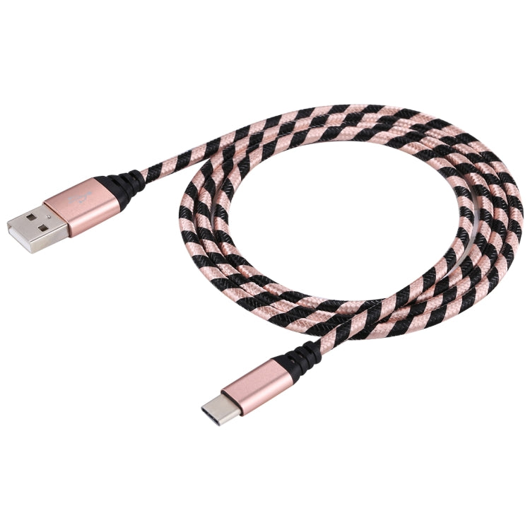 1m USB to USB-C / Type-C Nylon Weave Style Data Sync Charging Cable(Rose Gold) - USB-C & Type-C Cable by buy2fix | Online Shopping UK | buy2fix