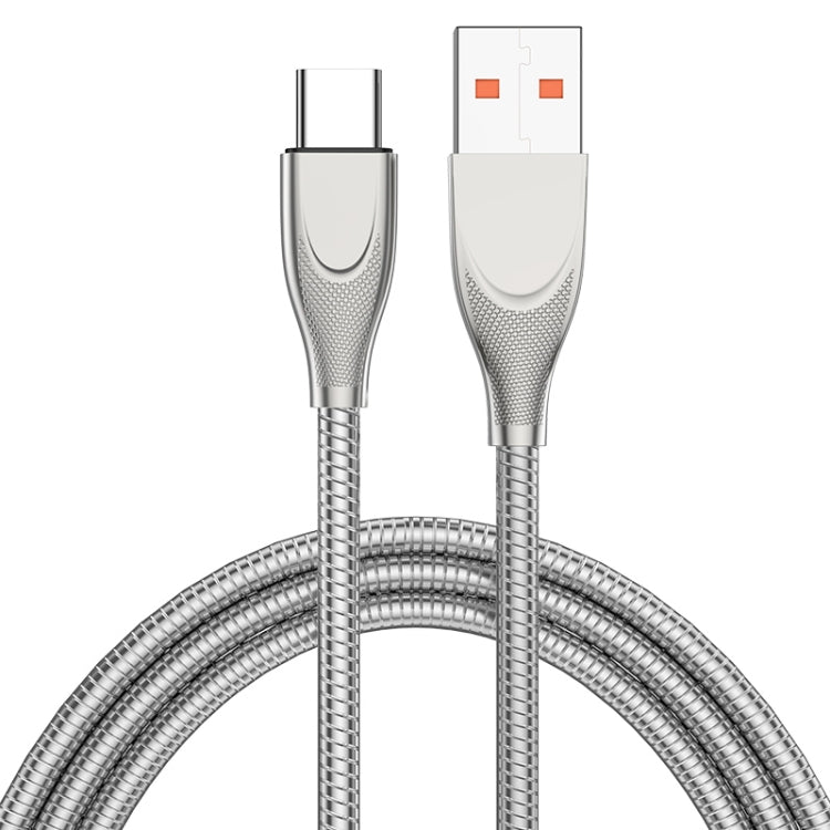 ADC-009 USB to USB-C / Type-C Zinc Alloy Hose Fast Charging Data Cable, Cable Length: 1m (Silver) - USB-C & Type-C Cable by buy2fix | Online Shopping UK | buy2fix