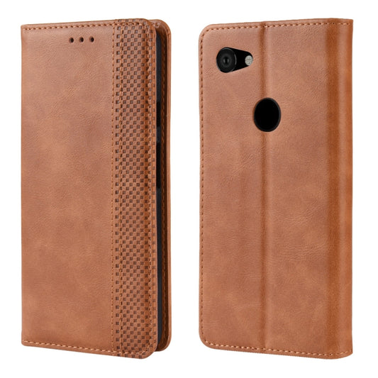 Magnetic Buckle Retro Crazy Horse Texture Horizontal Flip Leather Case for Google Pixel 3a , with Holder & Card Slots & Photo Frame(Brown) - Google Cases by buy2fix | Online Shopping UK | buy2fix