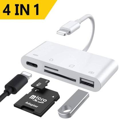 ZS-S1827 4 in 1 SD Card + TF Card + 8 Pin Charge + USB Interface to 8 Pin Interface Camera Reader Adapter, Support All iOS System - Converter & Adapter by buy2fix | Online Shopping UK | buy2fix