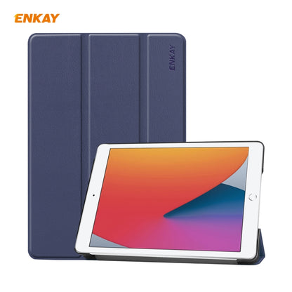 For iPad 10.2 2021 / 2020 / 2019 ENKAY ENK-8014 PU Leather + Plastic Smart Case with Three-folding Holder(Dark Blue) - iPad 10.2 Cases by ENKAY | Online Shopping UK | buy2fix