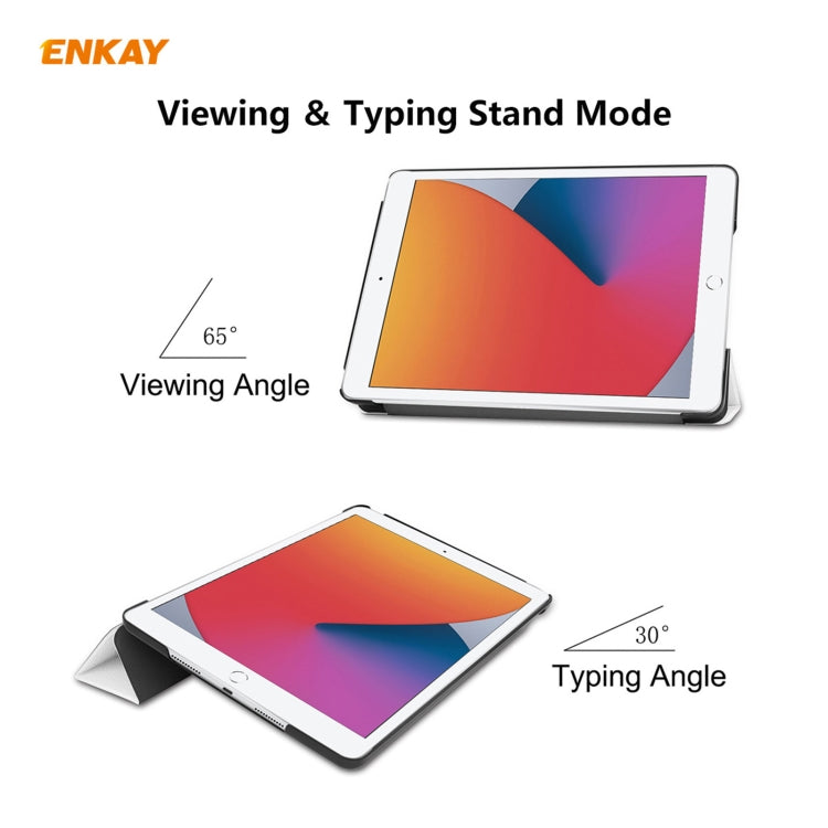 For iPad 10.2 2021 / 2020 / 2019 ENKAY ENK-8014 PU Leather + Plastic Smart Case with Three-folding Holder(White) - iPad 10.2 Cases by ENKAY | Online Shopping UK | buy2fix