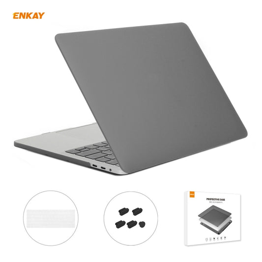 ENKAY 3 in 1 Matte Laptop Protective Case + EU Version TPU Keyboard Film + Anti-dust Plugs Set for MacBook Pro 13.3 inch A1706 / A1989 / A2159 (with Touch Bar)(Grey) - MacBook Pro Cases by ENKAY | Online Shopping UK | buy2fix