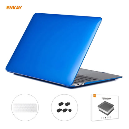 For MacBook Air 13.3 inch A1932 2018 ENKAY 3 in 1 Crystal Laptop Protective Case and EU Version TPU Keyboard Film and Anti-dust Plugs Set(Dark Blue) - MacBook Air Cases by ENKAY | Online Shopping UK | buy2fix