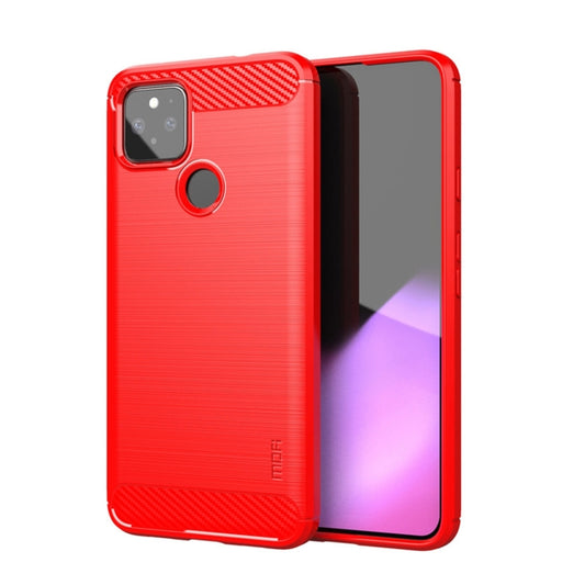 For Google Pixel 5a 5G MOFI Gentleness Series Brushed Texture Carbon Fiber Soft TPU Case(Red) - Google Cases by MOFI | Online Shopping UK | buy2fix