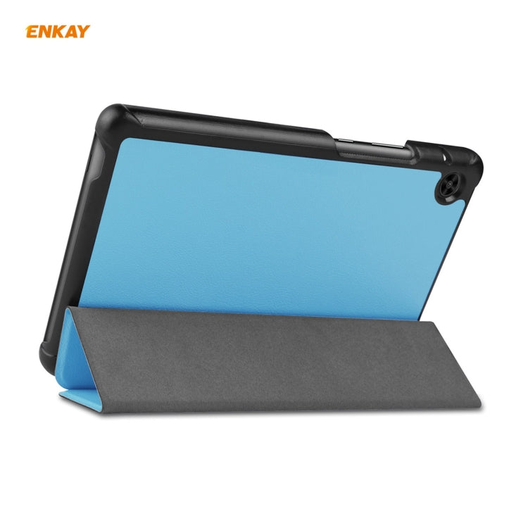 ENKAY PU Leather + Plastic Case with Three-folding Holder for Huawei MatePad T8 / Honor Tablet X7(Light Blue) - Honor by ENKAY | Online Shopping UK | buy2fix