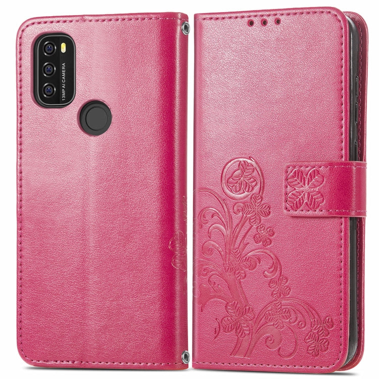 For Blackview A70 Four-leaf Clasp Embossed Buckle Mobile Phone Protection Leather Case with Lanyard & Card Slot & Wallet & Bracket Function(Magenta) - More Brand by buy2fix | Online Shopping UK | buy2fix