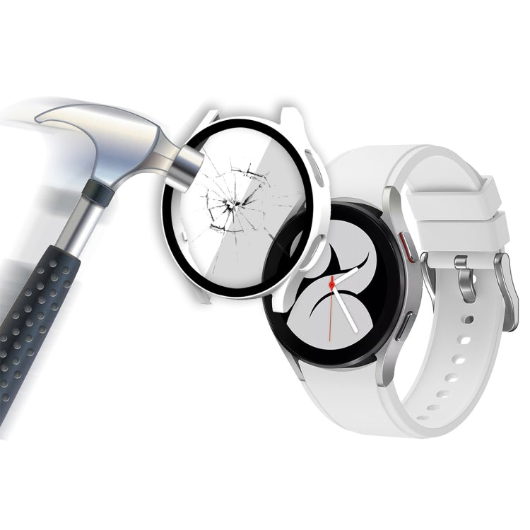 ENKAY Hat-Prince Full Coverage PC Frame + Tempered Glass Protector Composite Case for Samsung Galaxy Watch4 44mm(White) - Watch Cases by ENKAY | Online Shopping UK | buy2fix