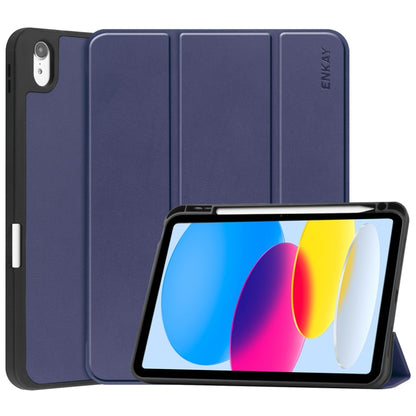 For iPad 10th Gen 10.9 2022 ENKAY TPU Back Cover Smart Leather Stand Tablet Case with Pen Slot(Dark Blue) - iPad 10th Gen 10.9 Cases by ENKAY | Online Shopping UK | buy2fix