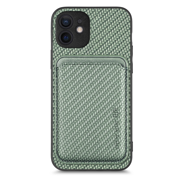 For iPhone 12 mini Carbon Fiber Leather Card Magsafe Magnetic Phone Case(Green) - iPhone 12 mini Cases by buy2fix | Online Shopping UK | buy2fix