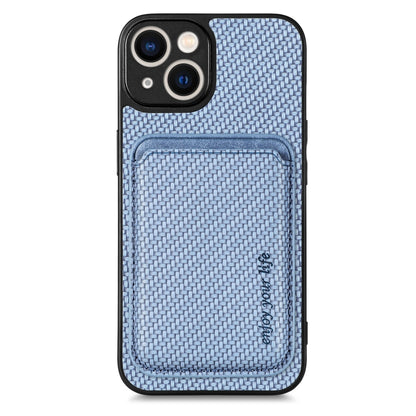 For iPhone 14 Pro Carbon Fiber Leather Card Magsafe Magnetic Phone Case(Blue) - iPhone 14 Pro Cases by buy2fix | Online Shopping UK | buy2fix