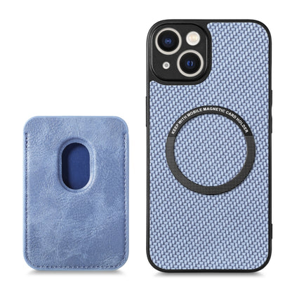 For iPhone 14 Pro Carbon Fiber Leather Card Magsafe Magnetic Phone Case(Blue) - iPhone 14 Pro Cases by buy2fix | Online Shopping UK | buy2fix