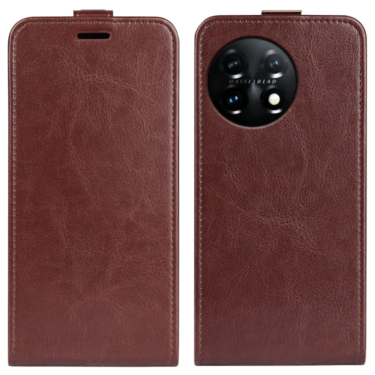 For OnePlus 11 R64 Texture Vertical Flip Leather Phone Case(Brown) - OnePlus Cases by buy2fix | Online Shopping UK | buy2fix