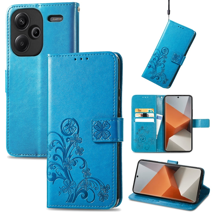 For Xiaomi Redmi Note 13 Pro+ Four-leaf Clasp Embossed Leather Phone Case(Blue) - Note 13 Pro+ Cases by buy2fix | Online Shopping UK | buy2fix