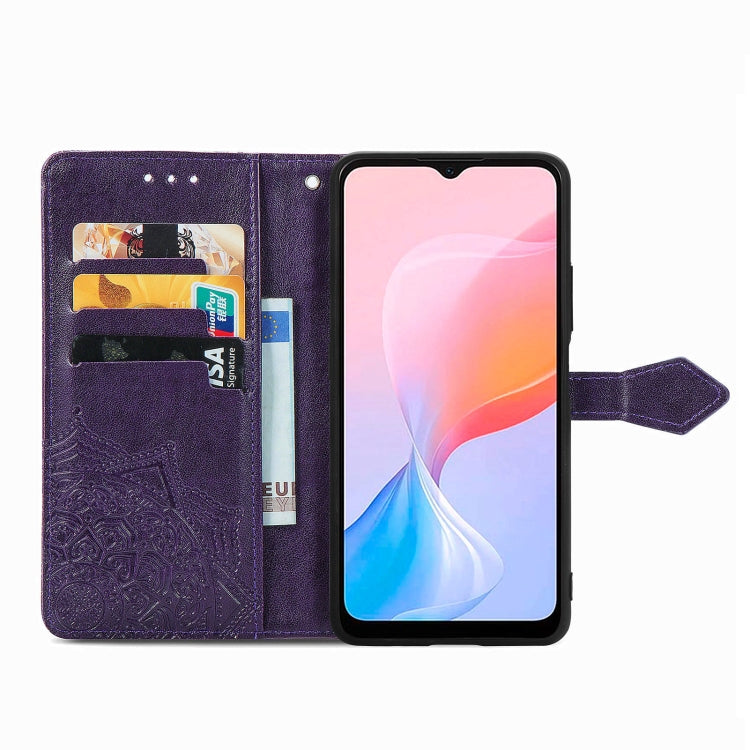 For Blackview A85 Mandala Flower Embossed Leather Phone Case(Purple) - More Brand by buy2fix | Online Shopping UK | buy2fix