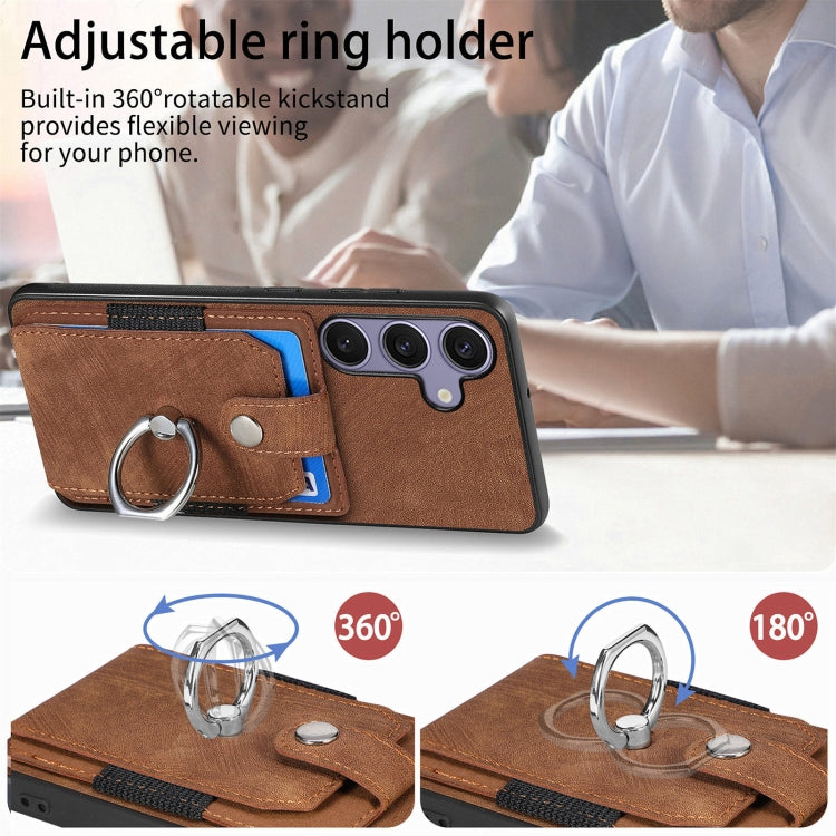 For Samsung Galaxy S25 Ultra 5G Retro Skin-feel Ring Card Wallet Phone Case(Brown) - Galaxy S25 Ultra 5G Cases by buy2fix | Online Shopping UK | buy2fix