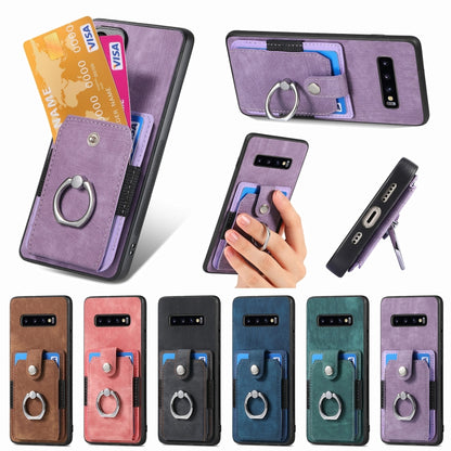 For Samsung Galaxy S25 5G Retro Skin-feel Ring Card Wallet Phone Case(Purple) - Galaxy S25 5G Cases by buy2fix | Online Shopping UK | buy2fix