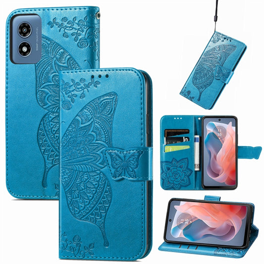 For Motorola Moto G  Play  2024 Butterfly Love Flower Embossed Leather Phone Case(Blue) - Motorola Cases by buy2fix | Online Shopping UK | buy2fix