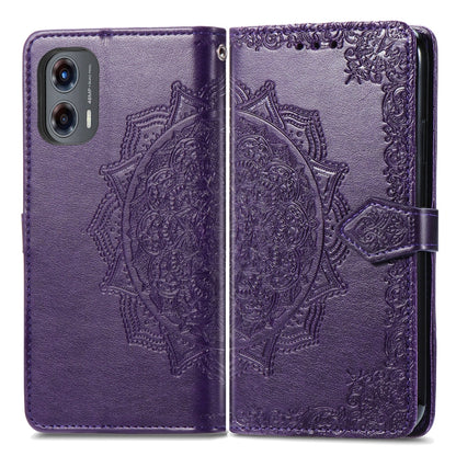 For Motorola Moto G Stylus 5G 2024 Mandala Flower Embossed Leather Phone Case(Purple) - Motorola Cases by buy2fix | Online Shopping UK | buy2fix