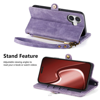 For iPhone 16 Geometric Zipper Wallet Side Buckle Leather Phone Case(Purple) - iPhone 16 Cases by buy2fix | Online Shopping UK | buy2fix