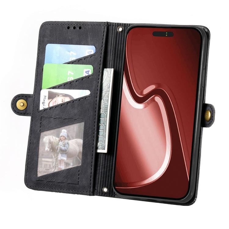 For iPhone 16 Plus Geometric Zipper Wallet Side Buckle Leather Phone Case(Black) - iPhone 16 Plus Cases by buy2fix | Online Shopping UK | buy2fix