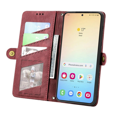 For Samsung Galaxy S25 5G Geometric Zipper Wallet Side Buckle Leather Phone Case(Red) - Galaxy S25 5G Cases by buy2fix | Online Shopping UK | buy2fix