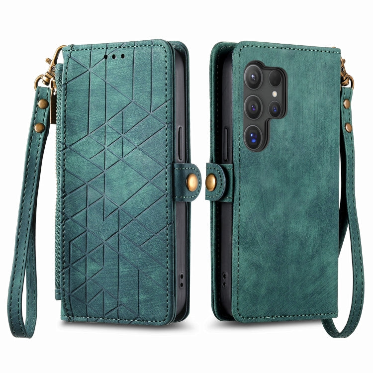 For Samsung Galaxy S25 Ultra 5G Geometric Zipper Wallet Side Buckle Leather Phone Case(Green) - Galaxy S25 Ultra 5G Cases by buy2fix | Online Shopping UK | buy2fix