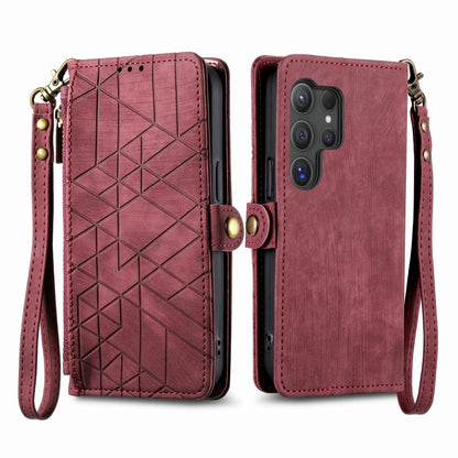 For Samsung Galaxy S25 Ultra 5G Geometric Zipper Wallet Side Buckle Leather Phone Case(Red) - Galaxy S25 Ultra 5G Cases by buy2fix | Online Shopping UK | buy2fix