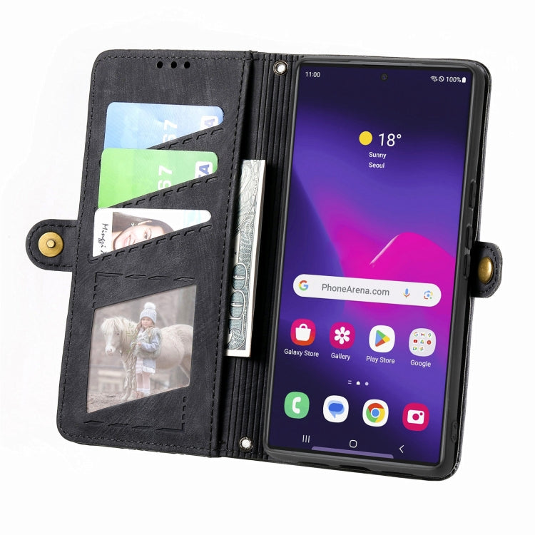 For Samsung Galaxy S25 Ultra 5G Geometric Zipper Wallet Side Buckle Leather Phone Case(Black) - Galaxy S25 Ultra 5G Cases by buy2fix | Online Shopping UK | buy2fix