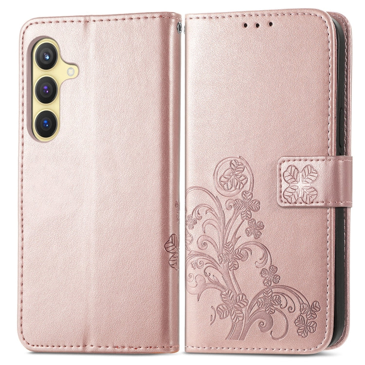 For Samsung Galaxy S24 5G Four-leaf Clasp Embossed Buckle Leather Phone Case(Rose Gold) - Galaxy S24 5G Cases by buy2fix | Online Shopping UK | buy2fix