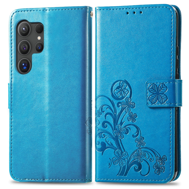 For Samsung Galaxy S24 Ultra 5G Four-leaf Clasp Embossed Buckle Leather Phone Case(Blue) - Galaxy S24 Ultra 5G Cases by buy2fix | Online Shopping UK | buy2fix