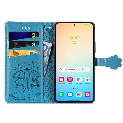 For Samsung Galaxy S25 Ultra 5G Cat and Dog Embossed Leather Phone Case(Blue) - Galaxy S25 Ultra 5G Cases by buy2fix | Online Shopping UK | buy2fix