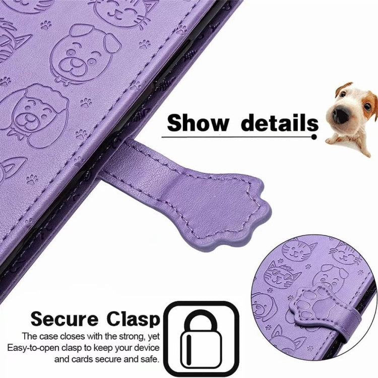 For Samsung Galaxy S25 Ultra 5G Cat and Dog Embossed Leather Phone Case(Purple) - Galaxy S25 Ultra 5G Cases by buy2fix | Online Shopping UK | buy2fix