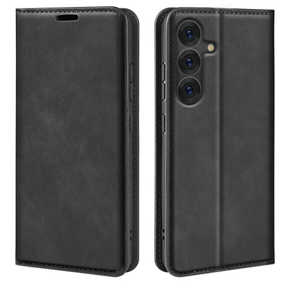 For Samsung Galaxy S25+ 5G Retro-skin Magnetic Suction Leather Phone Case(Black) - Galaxy S25+ 5G Cases by buy2fix | Online Shopping UK | buy2fix