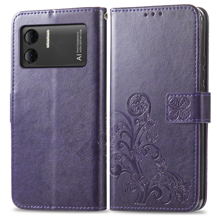 For DOOGEE X98 Pro / X98 Four-leaf Clasp Embossed Buckle Leather Phone Case(Purple) - Doogee Cases by buy2fix | Online Shopping UK | buy2fix