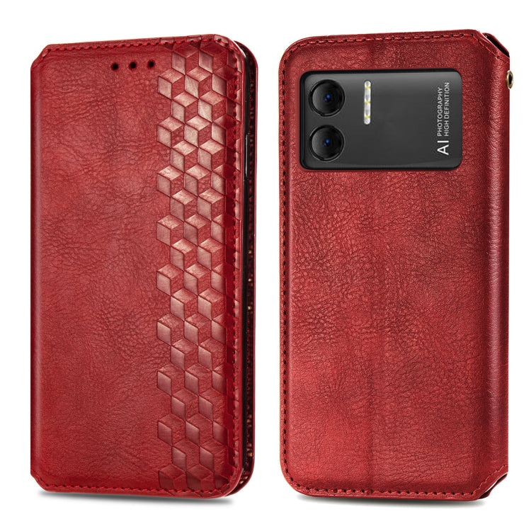 For DOOGEE X98 Pro / X98 Cubic Grid Pressed Magnetic Leather Phone Case(Red) - Doogee Cases by buy2fix | Online Shopping UK | buy2fix