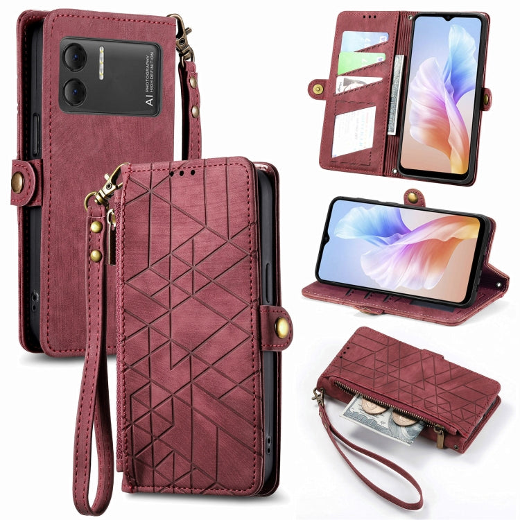 For DOOGEE X98 Pro / X98 Geometric Zipper Wallet Side Buckle Leather Phone Case(Red) - Doogee Cases by buy2fix | Online Shopping UK | buy2fix