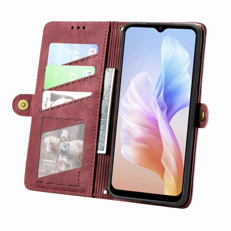 For DOOGEE X98 Pro / X98 Geometric Zipper Wallet Side Buckle Leather Phone Case(Red) - Doogee Cases by buy2fix | Online Shopping UK | buy2fix