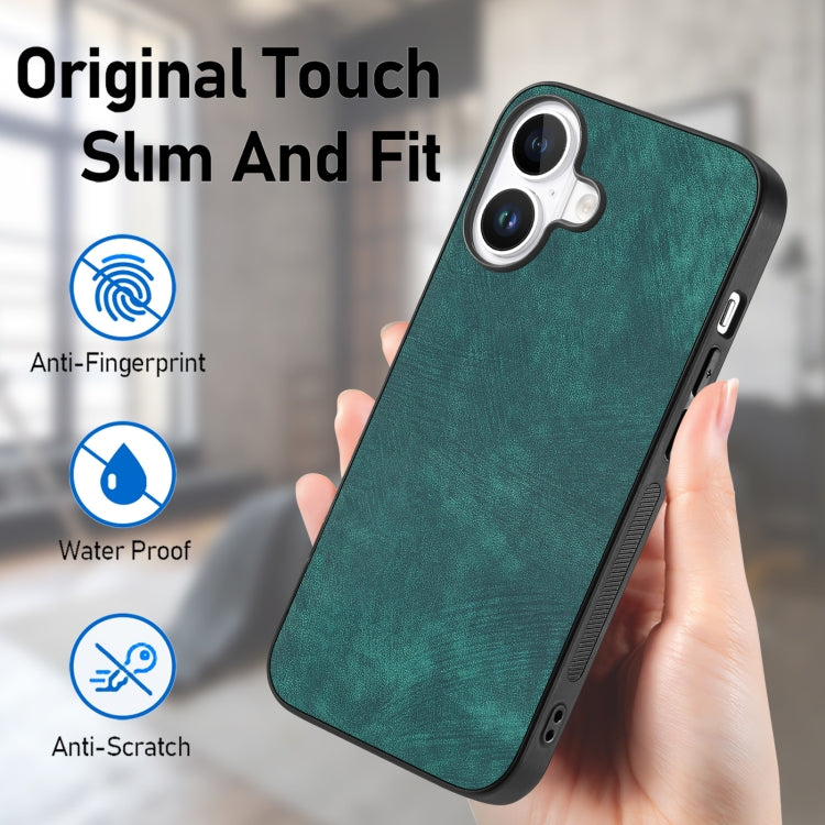 For iPhone 16 Plus Vintage Leather PC Back Cover Phone Case(Green) - iPhone 16 Plus Cases by buy2fix | Online Shopping UK | buy2fix