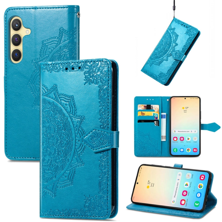 For Samsung Galaxy S25 5G Mandala Flower Embossed Leather Phone Case(Blue) - Galaxy S25 5G Cases by buy2fix | Online Shopping UK | buy2fix