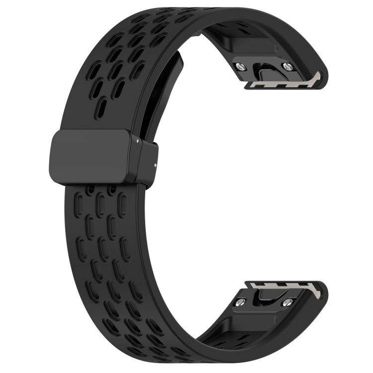 For Garmin Fenix 7X Quick Release Holes Magnetic Buckle Silicone Watch Band(Black) - Watch Bands by buy2fix | Online Shopping UK | buy2fix