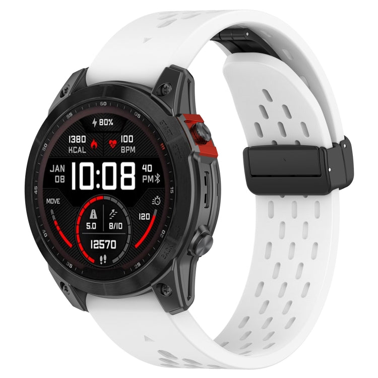 For Garmin Fenix 5x Sapphire Quick Release Holes Magnetic Buckle Silicone Watch Band(White) - Watch Bands by buy2fix | Online Shopping UK | buy2fix