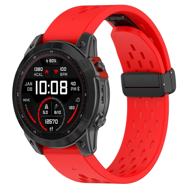 For Garmin Fenix 5x Sapphire Quick Release Holes Magnetic Buckle Silicone Watch Band(Red) - Watch Bands by buy2fix | Online Shopping UK | buy2fix