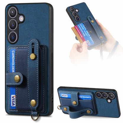 For Samsung Galaxy S24 5G Retro Cross Wristband Wallet Leather Back Phone Case(Blue) - Galaxy S24 5G Cases by buy2fix | Online Shopping UK | buy2fix