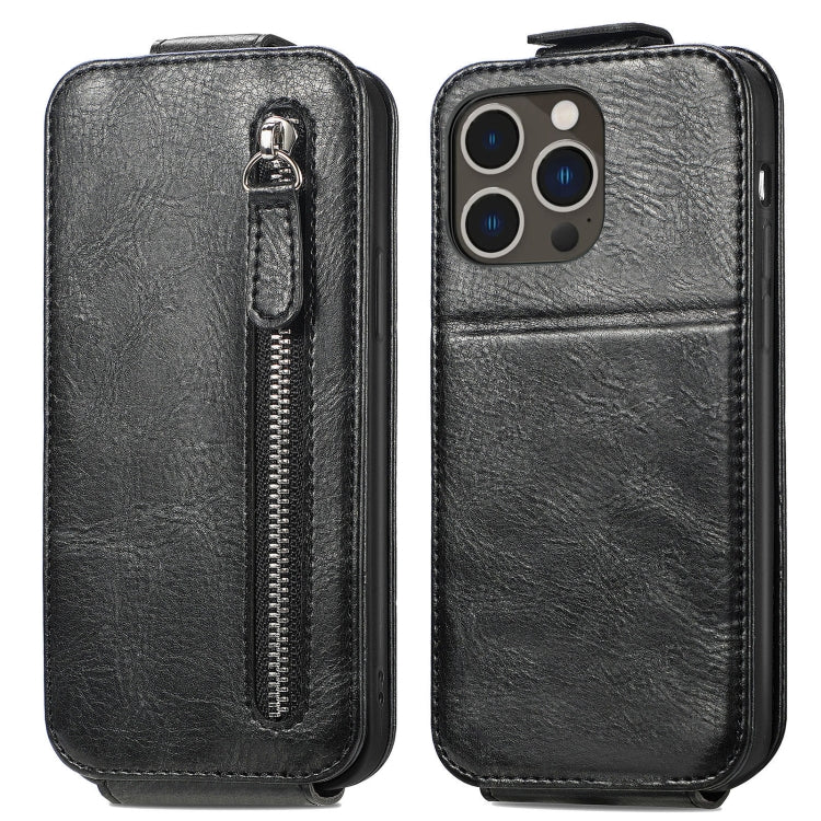 For iPhone 16 Pro Max Zipper Wallet Vertical Flip Leather Phone Case(Black) - iPhone 16 Pro Max Cases by buy2fix | Online Shopping UK | buy2fix