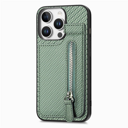 For  iPhone 16 Pro Max Carbon Fiber Vertical Flip Zipper Phone Case(Green) - iPhone 16 Pro Max Cases by buy2fix | Online Shopping UK | buy2fix